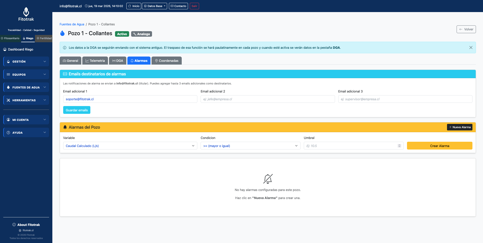 Alarmas de fuente de agua